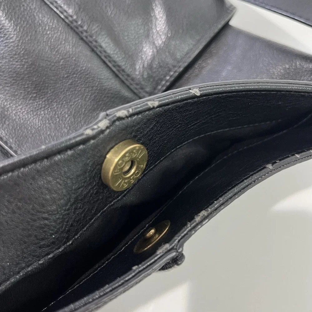 Fossil Lane North South Black‎ Pebbled Leather Hobo HandBag Purse Buttery Soft